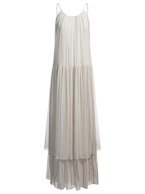 TIERED STRIPED DRESS WITH SILK