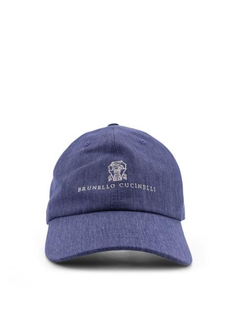Denim Hat With Embroidered Logo On The Front