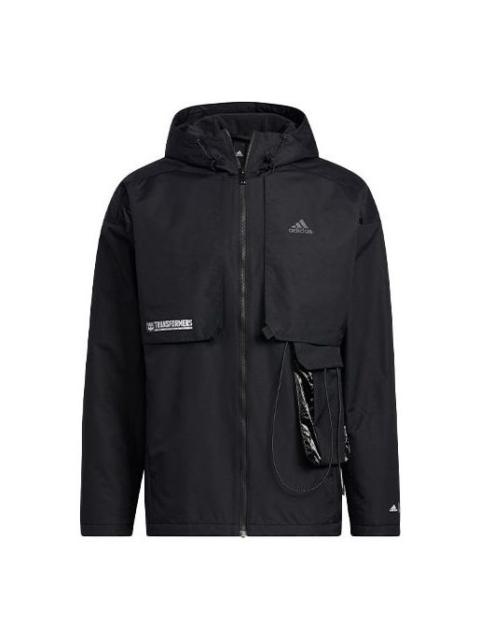 Men's adidas x Transformers Crossover Solid Color Sports Long Sleeves Hooded Jacket Black HM7464
