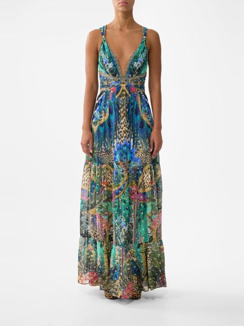 BEAD STRAP GATHERED PANEL DRESS