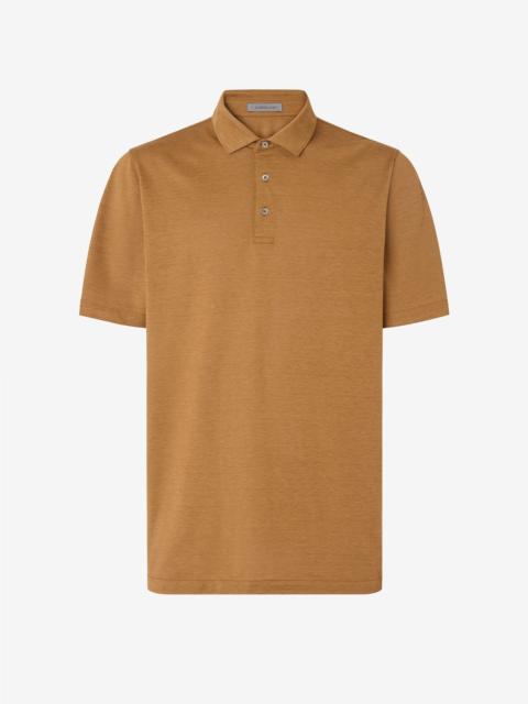 Mustard-coloured luxury jersey polo shirt with buttons