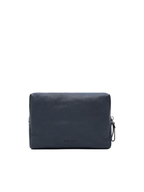 zipped leather wash bag