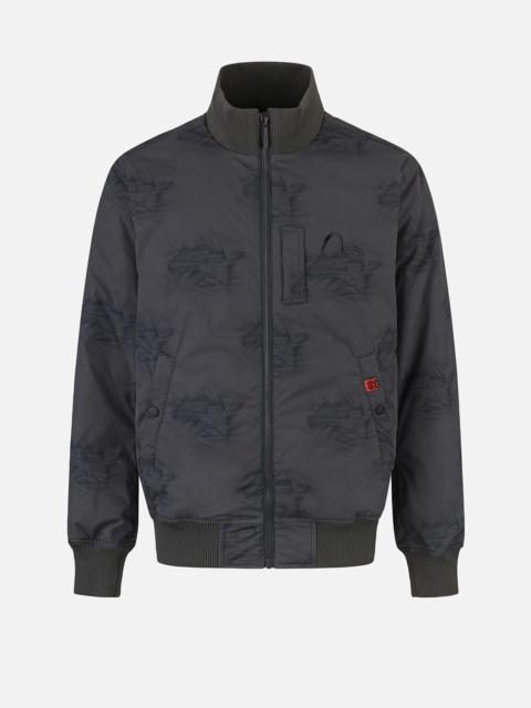 Allover Crinkle Logo Print Regular Fit Padded Bomber Jacket