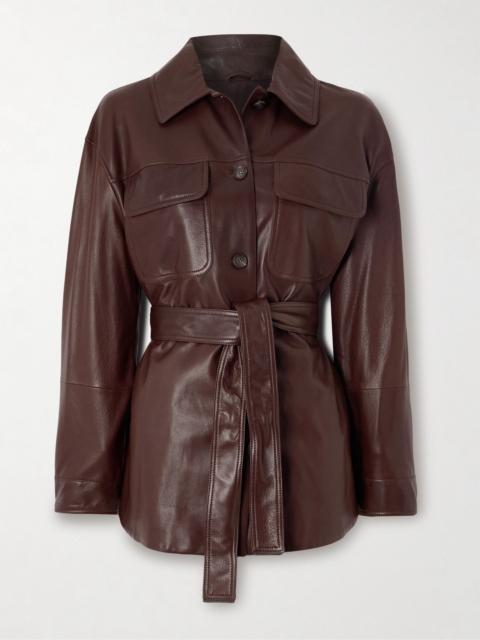 Belted leather jacket Burgundy