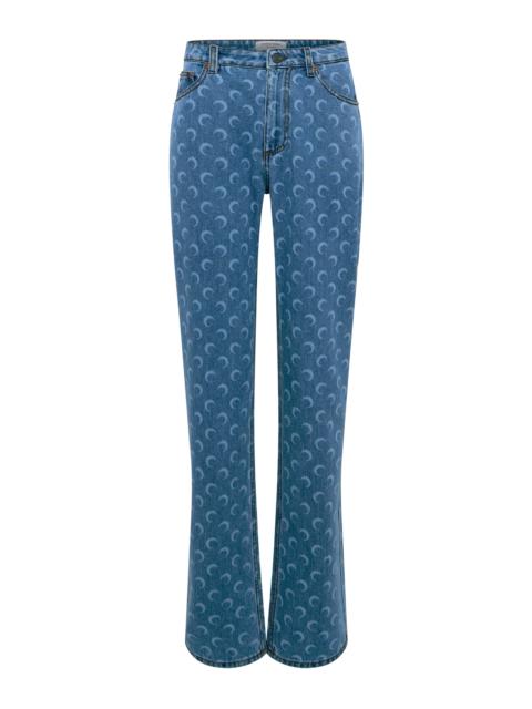 Moon Laser Blue Wash Denim Straight Jeans