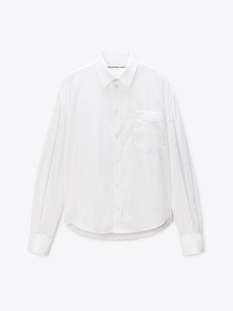 White Cotton Slashed Sleeve Shirt