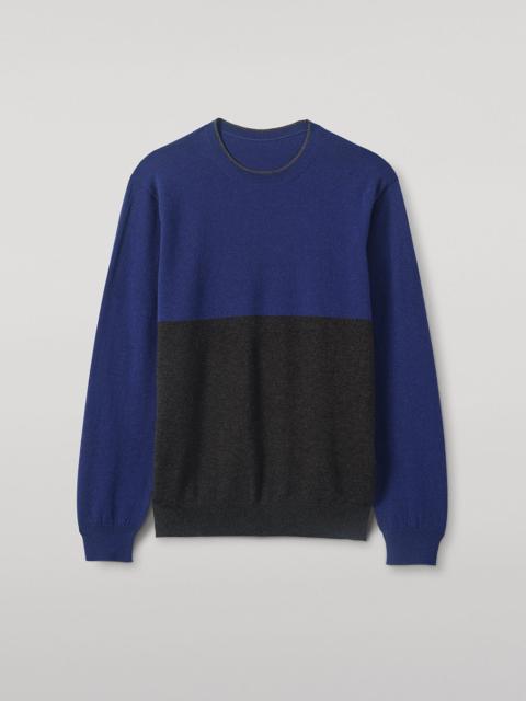 Shaded Grey & Blue Colour Block Cashmere Jumper