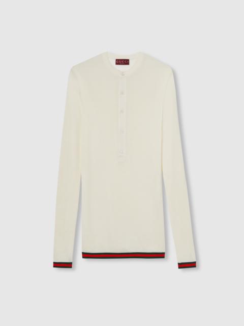 Rib silk long sleeved top