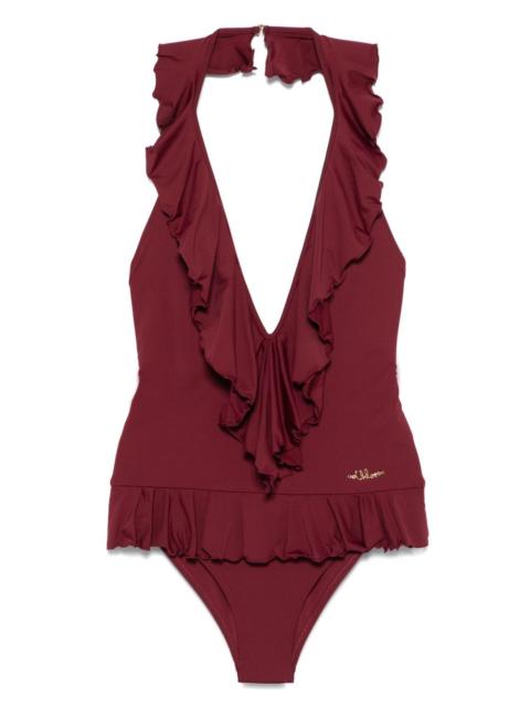 ruffled V-neck swimsuit