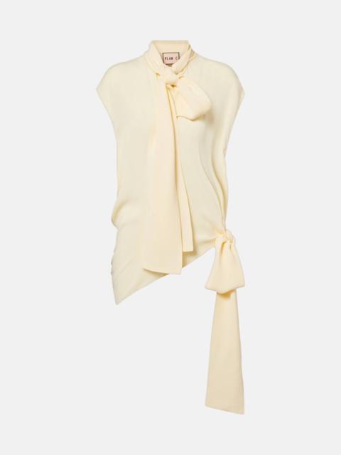 Asymmetric tie-neck blouse