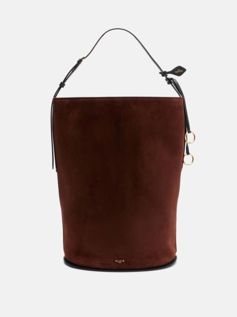 Hip Large leather-trimmed suede bucket bag
