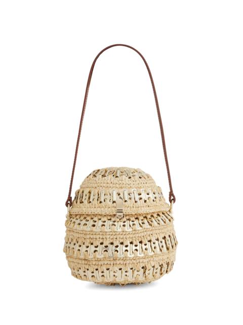 Hardware-Detailed Raffia Shoulder Bag neutral