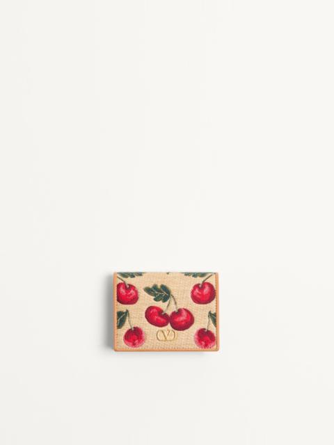 VLOGO SIGNATURE CHERRY JACQUARD RAFFIA WALLET