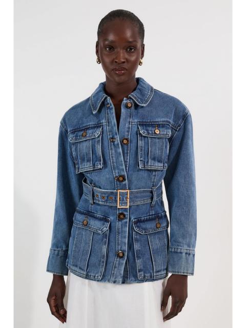 Denim Pocket Detail Belted Safari Jacket