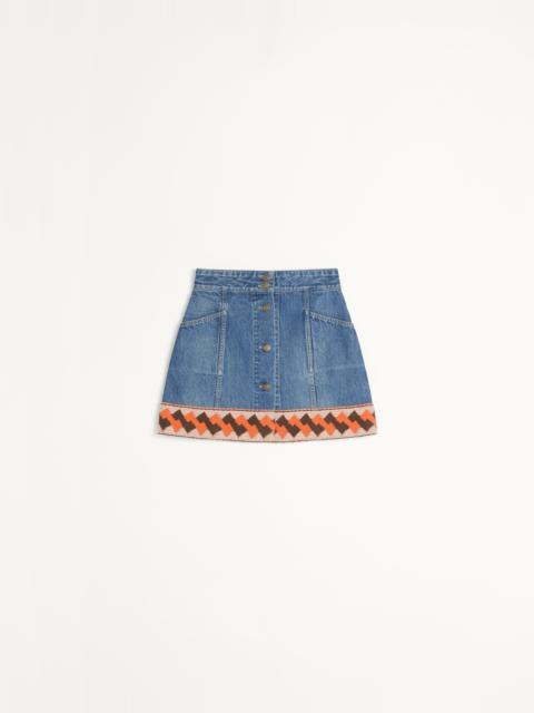 DENIM SKIRT WITH JACQUARD TRIMS