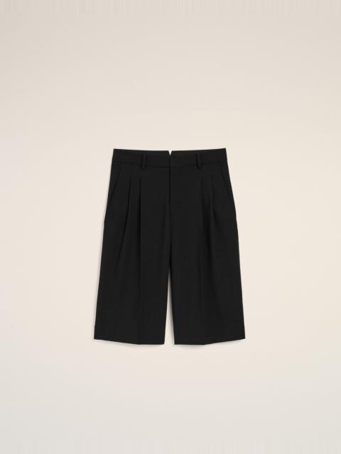 BLACK NEW WOOL LOW WAIST WIDE BERMUDA SHORTS