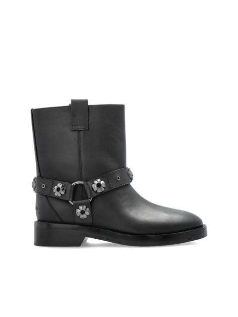flower-embellished biker boots