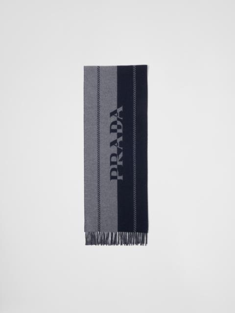 Small wool scarf with jacquard logo