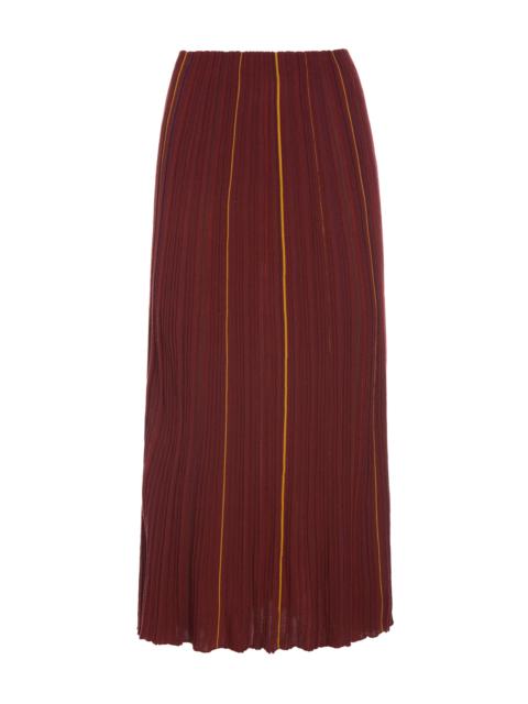 Celeano Pinstripe Knit Midi Skirt Burnt Sienna Merino Wool