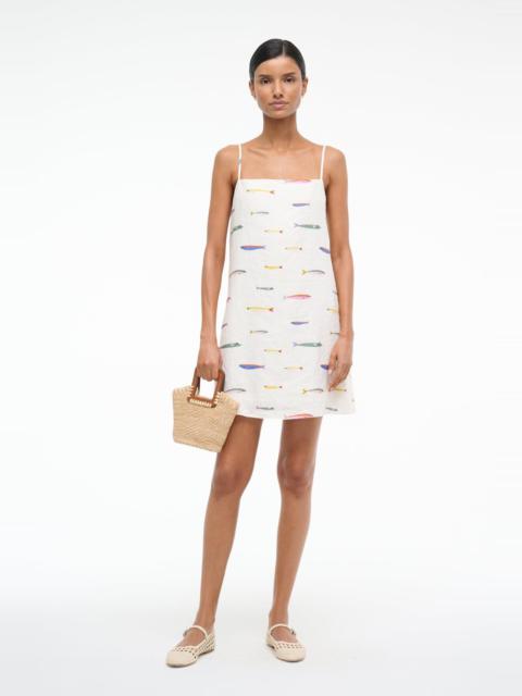 STAUD LAURA LINEN MINI DRESS POP SARDINES IVORY