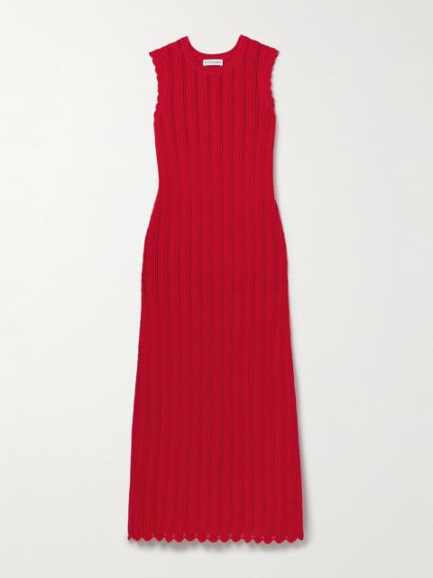 Sissi ribbed open-knit organic cotton midi dress Red