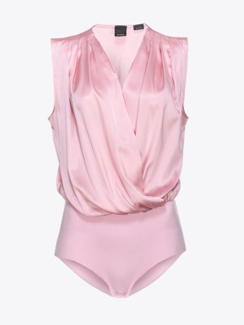 STRETCH SATIN WRAP-FRONT BODYSUIT
