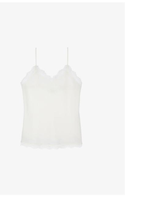 Lace-embroidered relaxed-fit silk top