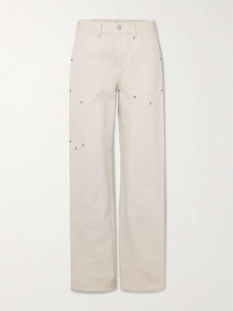 Workwear frayed embellished mid-rise boyfriend jeans