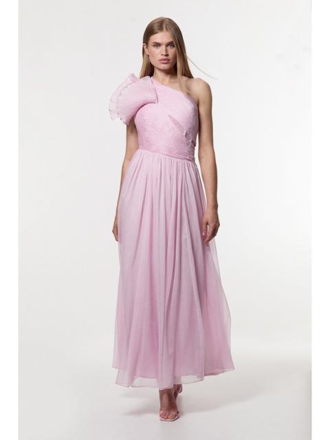 Digital Ophelia Crinkle Georgette Fine Pleated One Shoulder Woven Maxi Dress