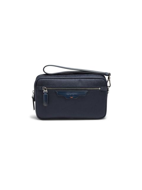 Blue leather and nylon beauty case