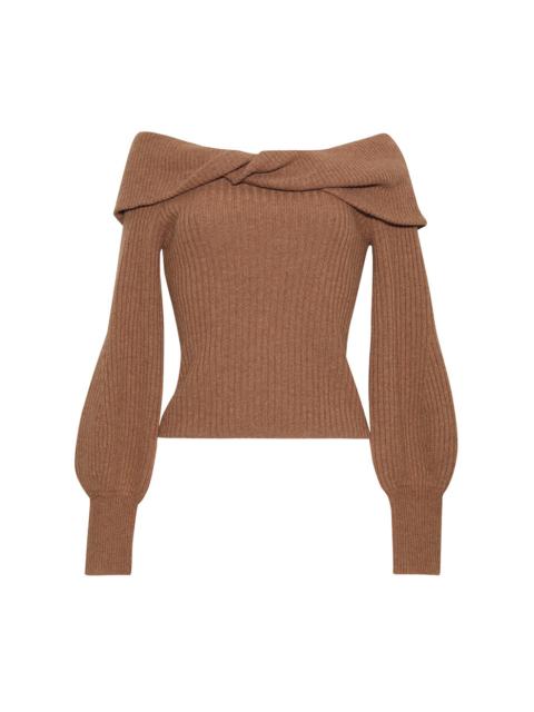 Salma Top
Effortlessly Chic: Off-the-Shoulder Cashmere Blend Sweater with a Twist