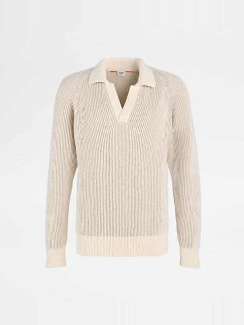POLO SHIRT IN VANISÉ KNIT - OFF WHITE