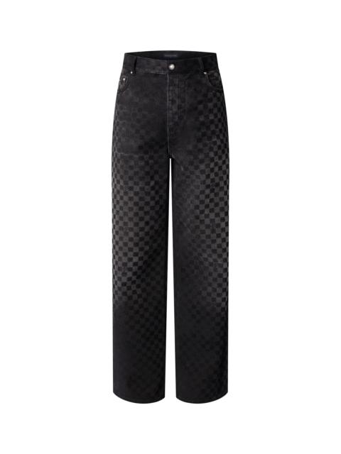Flocked Damier Denim Wide-Leg Pants