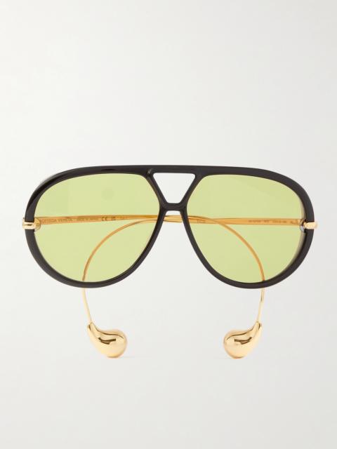 Embellished Aviator-style Recycled-acetate And Gold-tone Sunglasses