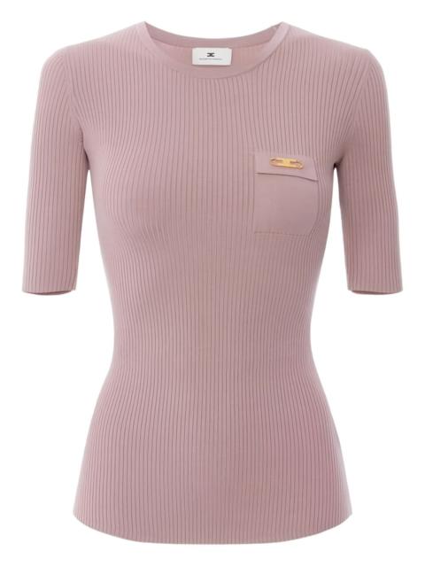 ribbed breast pocket knit top