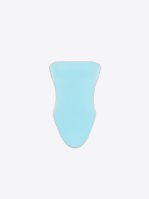shiny strapless cut-out swimsuit