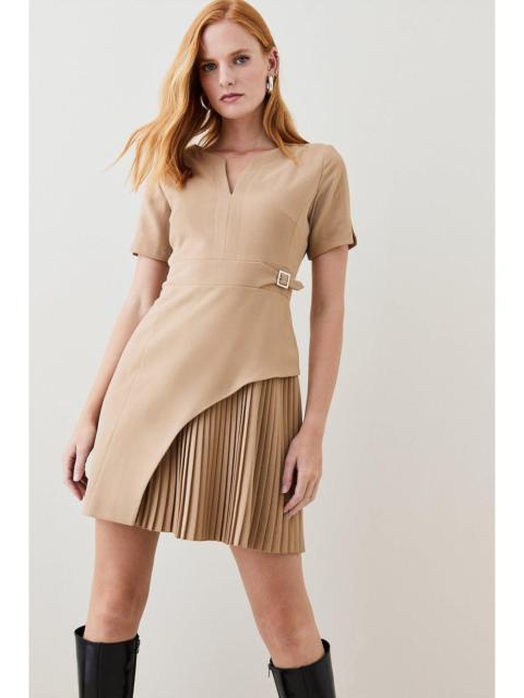 Tailored Military Pleat Short Sleeve Mini Dress