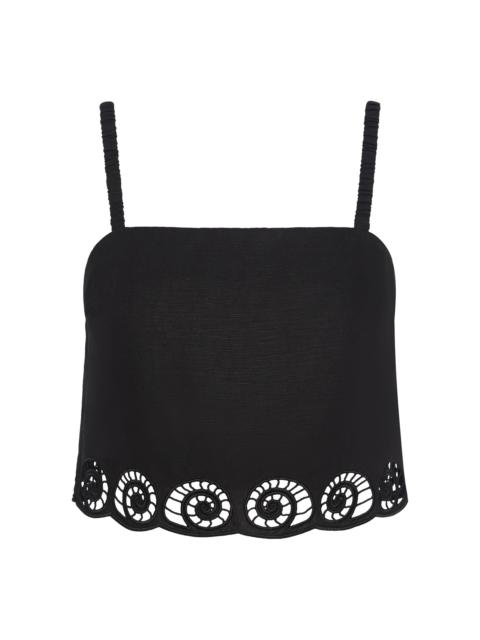 Scalloped Linen Cropped Top black