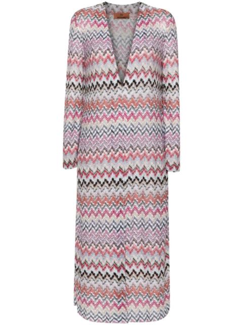 open-front chevron long-length cardigan