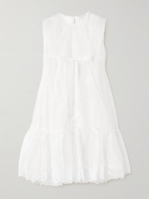 Embroidered Bow-embellished Organza Mini Dress