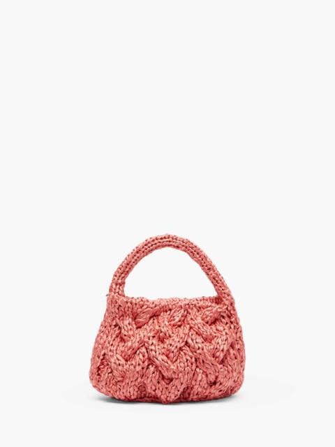 SMALL CABLE KNIT BAG - RAFFIA TOP HANDLE BAG