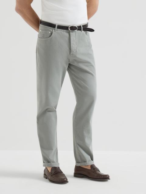 Garment-dyed five-pocket trousers in twisted cotton gabardine