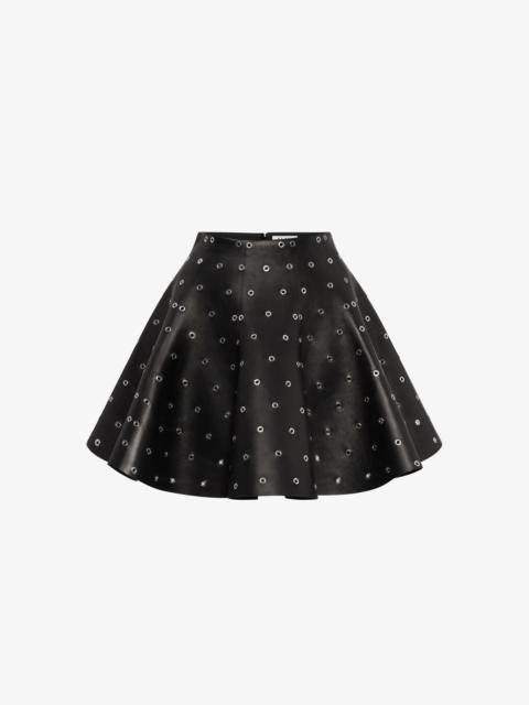 EYELET LEATHER SKATER SKIRT
