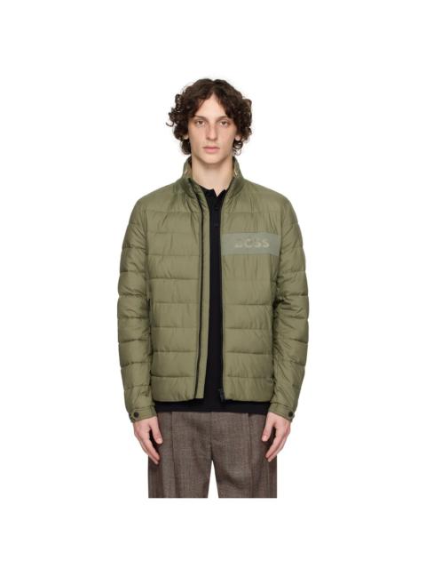 Khaki Water-Repellent Regular-Fit Logo Puffer Jacket