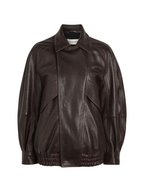 raglan-sleeve leather jacket