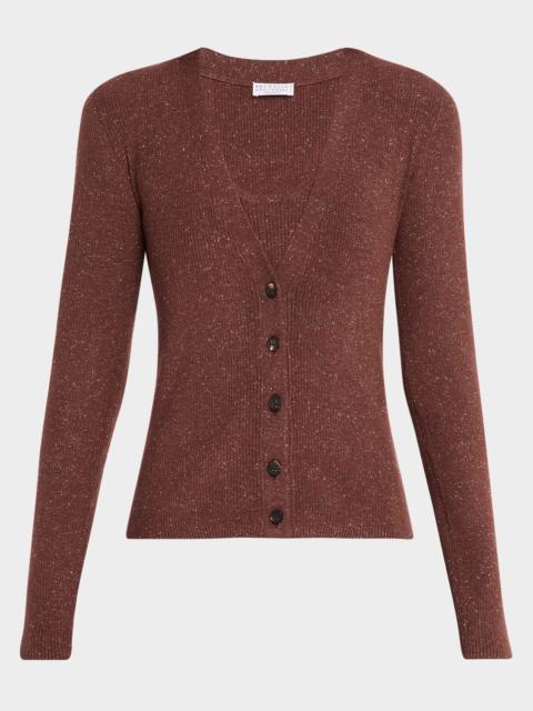 Shimmering Cashmere Stretch Rib V-Neck Cardigan