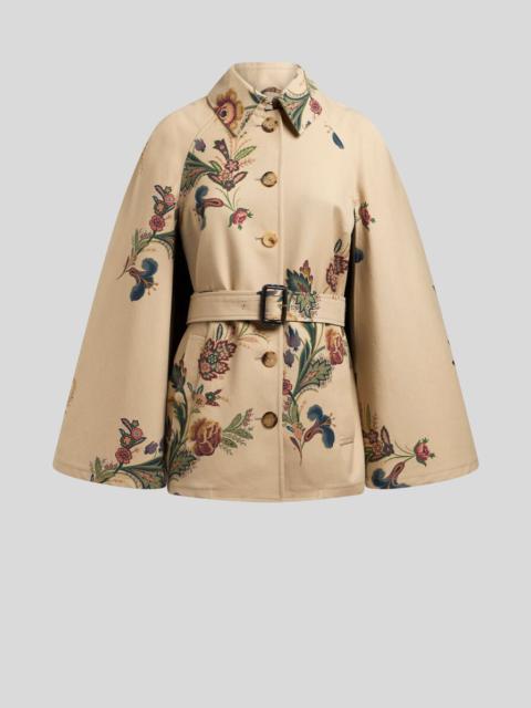 CAPE-STYLE TRENCH COAT WITH FLORAL PRINT