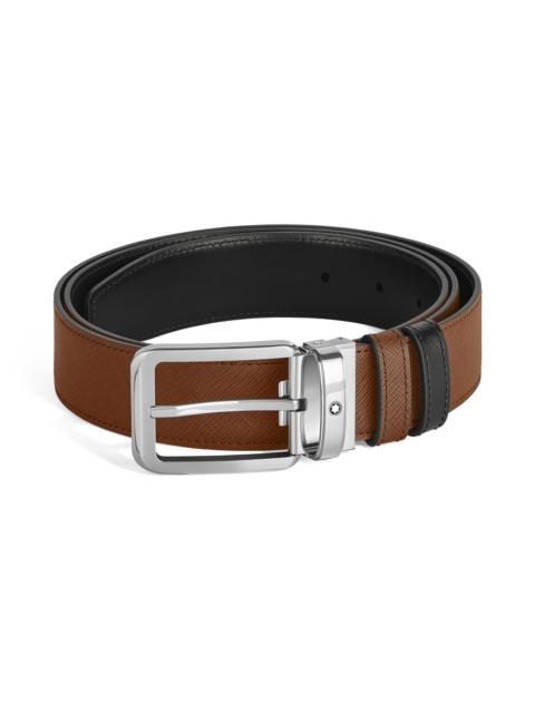 RECTANGULAR BUCKLE FAUVE/BLACK 35MM REVERSIBLE LEATHER BELT