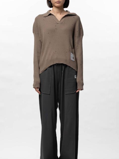 Distressed Knit Skipper Sweater