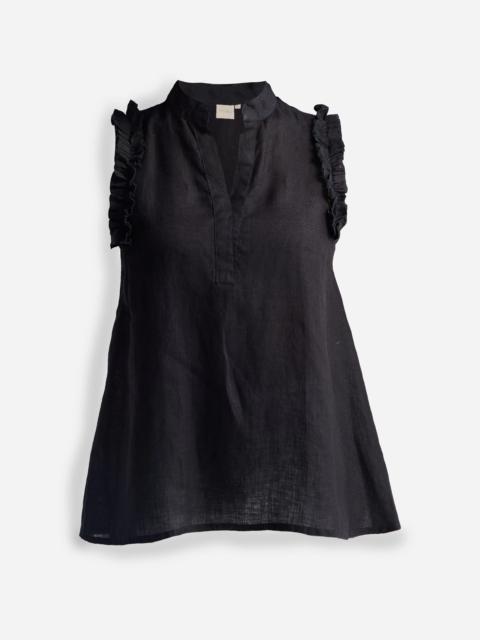 Reistor® Sleeveless 100% Hemp Top with Ruffles in Black